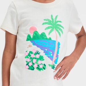 Cat & Jack Cream Tee with Tropical Scene